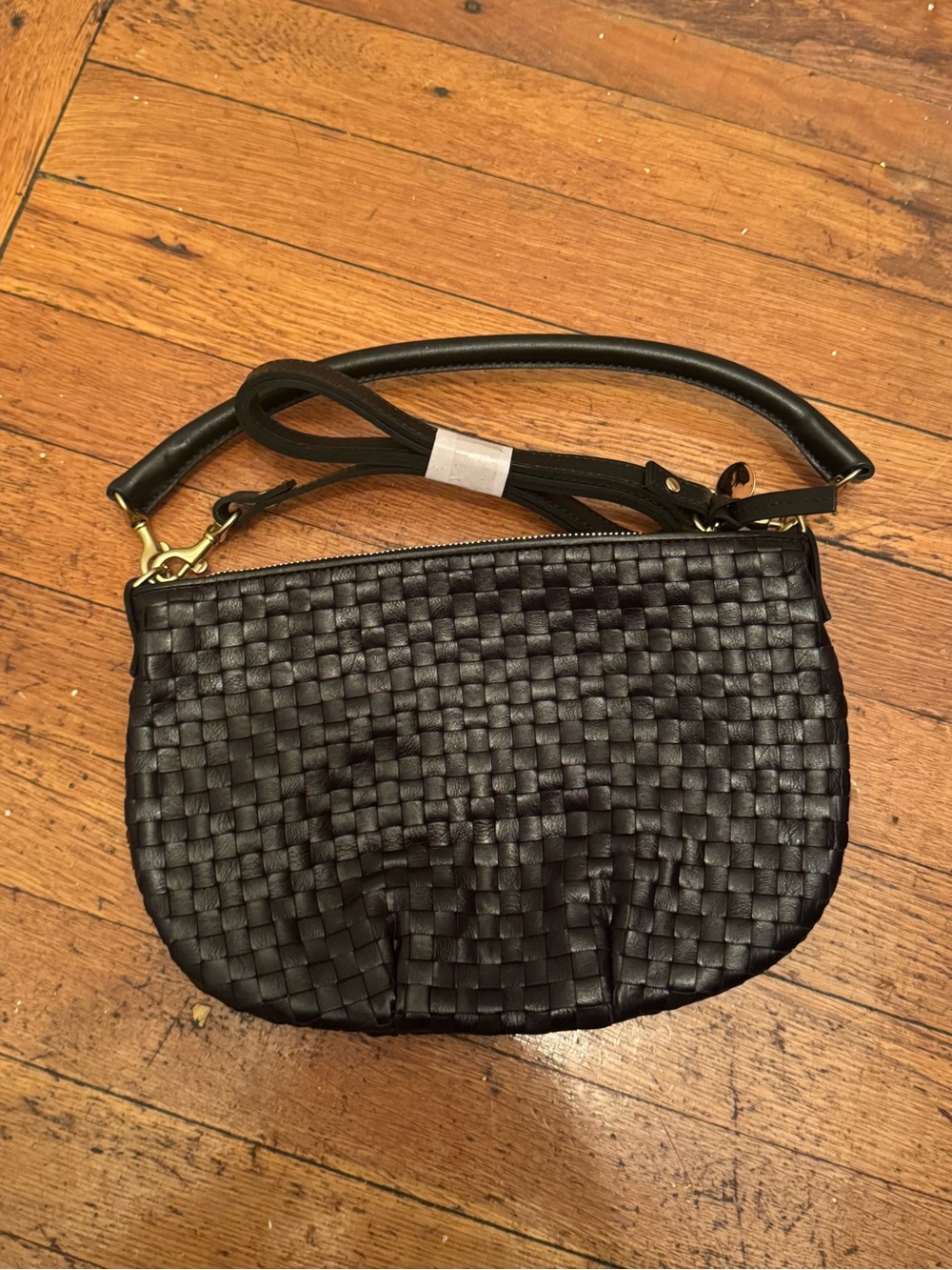 Clare V. Petit Moyen Black Woven Check Leather Crossbody Bag - Black